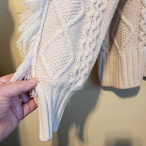 Cotton cable knit fringe crewneck sweater cottagecore praire boho cotton - Picture 3 of 9